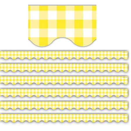 Teacher Created Resources Yellow Gingham Scalloped Border Trim, 35ft Per Pack, PK6 TCR8500